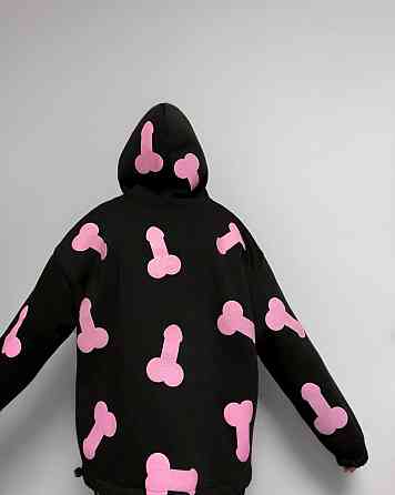 Женское теплое ОХУЕ*** худи оверсайз кроя на фиксаторах трехнитка на флисе Черный Одесса