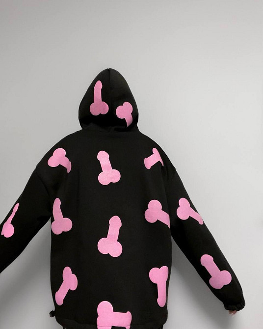 Жіноче тепле ОХУЕ*** худі оверсайз крою на фіксаторах тринитка на флісі Чорний Одеса - фото 1