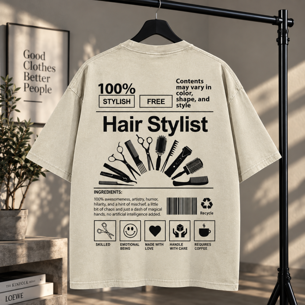 Оверсайз футболка Hair Stylist з принтом для перукаря та стиліста M, Чорний Чернівці - фото 1