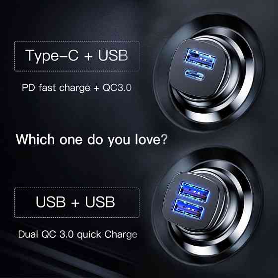 Автомобільний зарядний пристрій BASEUS B5-C15C PPC Car Charger 30W PD QC 4.0 (Чорний, Type-C + USB) Миколаїв