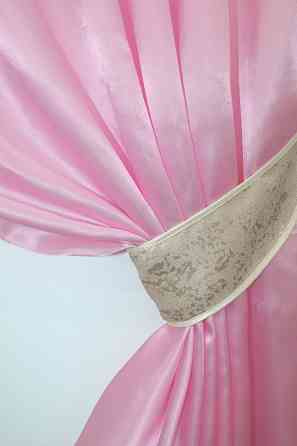 Кухонные шторы VR-Textil № 073к с ламбрекеном и подхватами розовый с серо-бежевым 270х170 см (52-0292) Киев