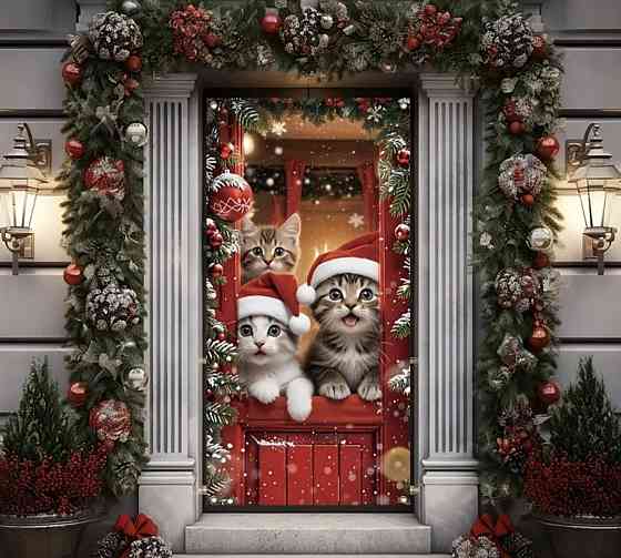 Банер на двері Різдвяний "Кошенята" 60х120 см Сміла