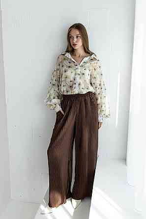 Женский романтичный костюм двойка: рубашка и плиссированные брюки дабл шелк армани + тенсел Одесса