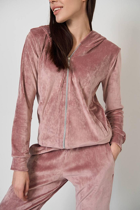 Женский велюровий костюм на змейке с капюшоном Розовый L Харьков - изображение 6