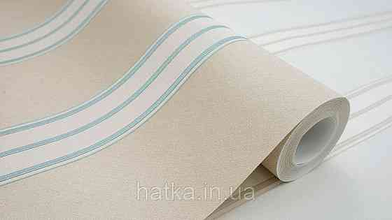 Шпалери метрові вінілові на флізеліні Sintra Classic класика смуги широкі бежеві сріблясто зелені 445327 Київ