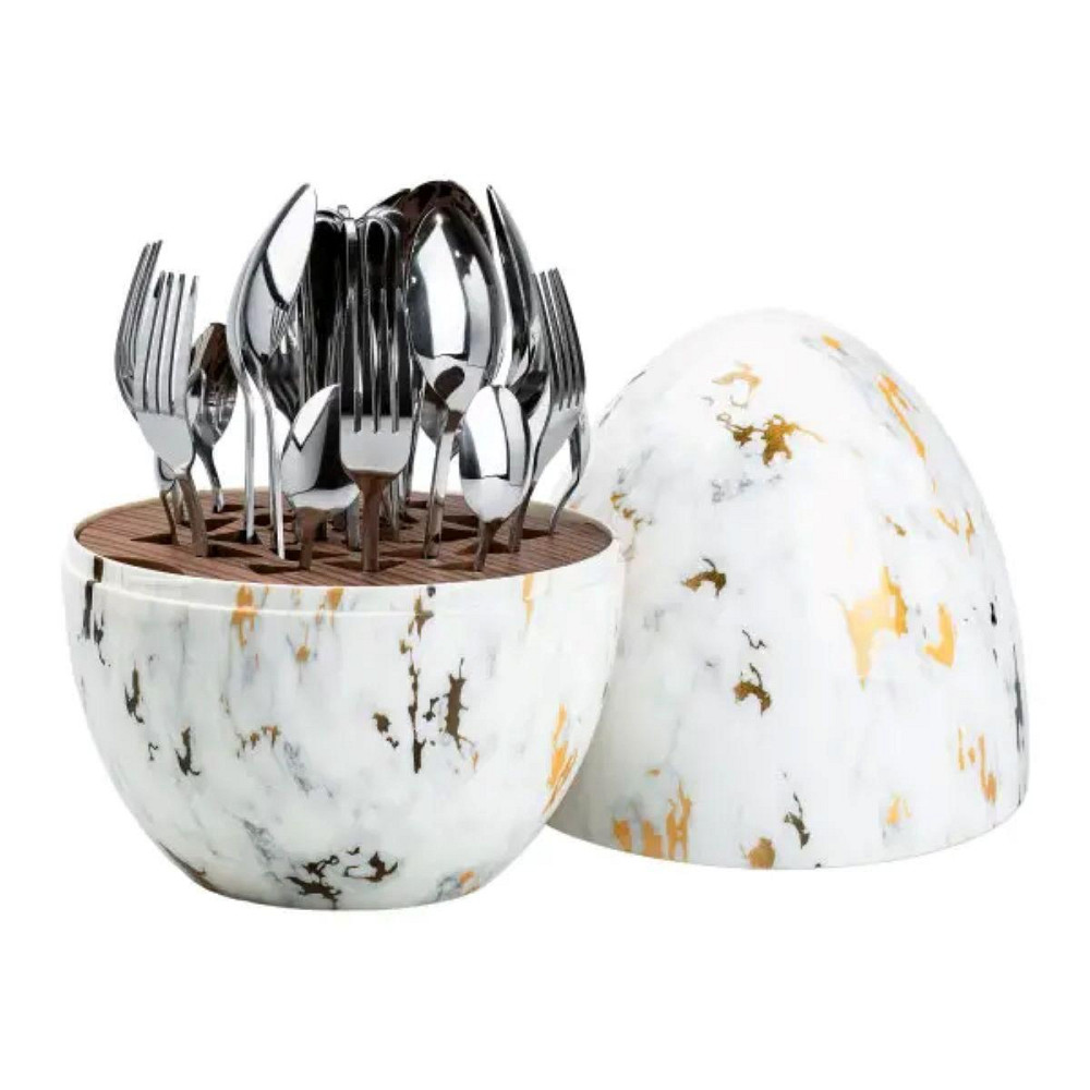 Набор столовых приборов на 6 персон из нержавеющей стали 24 штуки с подставкой Яйцо Мрамор HP7885 Киев - изображение 1