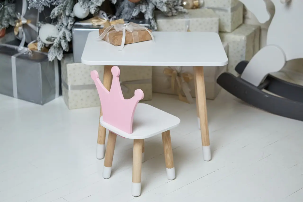 Дитячий прямокутний столик (Білий) та стільчик Корона (Розовая) Вінниця - фото 5