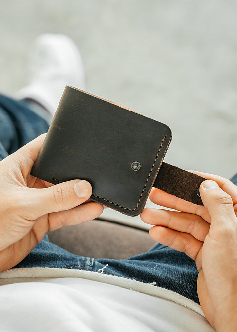 Чоловічий гаманець із натуральної шкіри, місткий гаманець, чоловічий на кнопці гаманець із Crazy HorseMasterSem Київ - фото 5