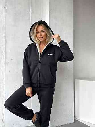 Женский теплый базовый костюм тринитка на флисе+ Подкладка Искусственный мех Черный, 44/46 Одесса