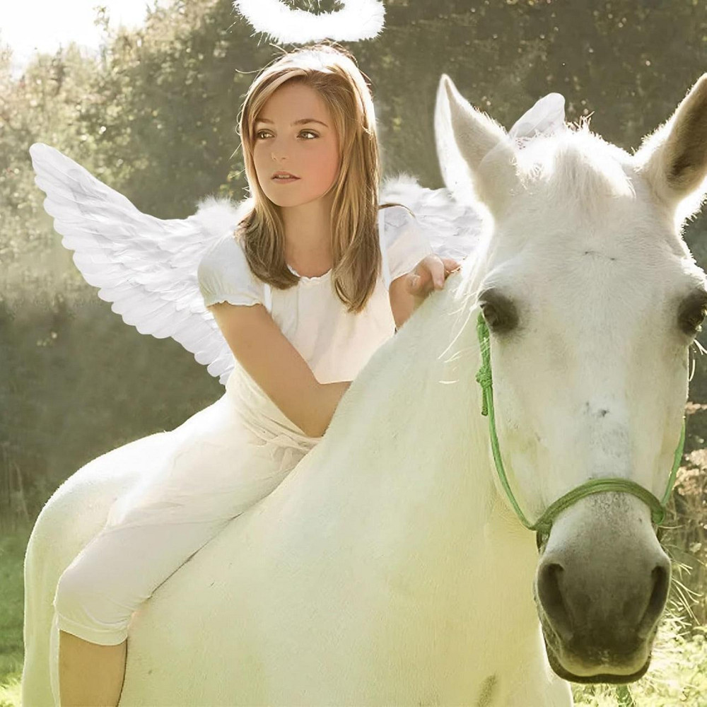 Крылья ангела и нимб белые для детей, набор для образа ангелочка из перьев для спектакля, праздника фотосессии Киев - изображение 5