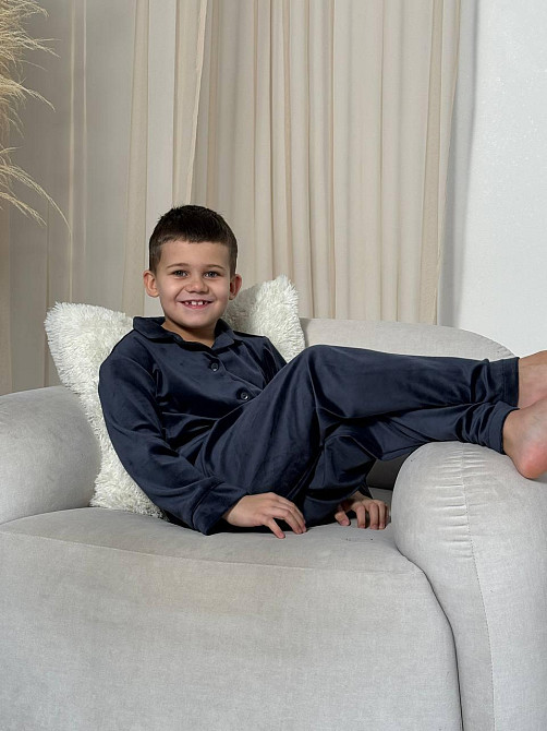 Дитяча велюрова тепла піжама дві кишені Графітовий ч/к 134-140 Харків - фото 3