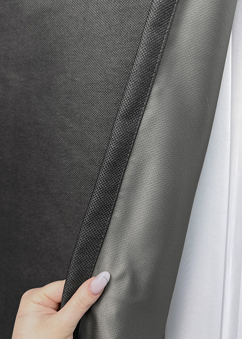 Комплект штор VR-Textil рогожка преміум TERRA LUXE 150х270 2шт і Тюль 600х270 1857ш-1704т Графітовий з білим 71-111/5 Київ - фото 6
