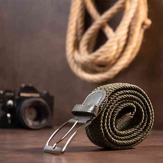 Текстильный мужской ремень классика Vintage 20527 Оливковый Киев