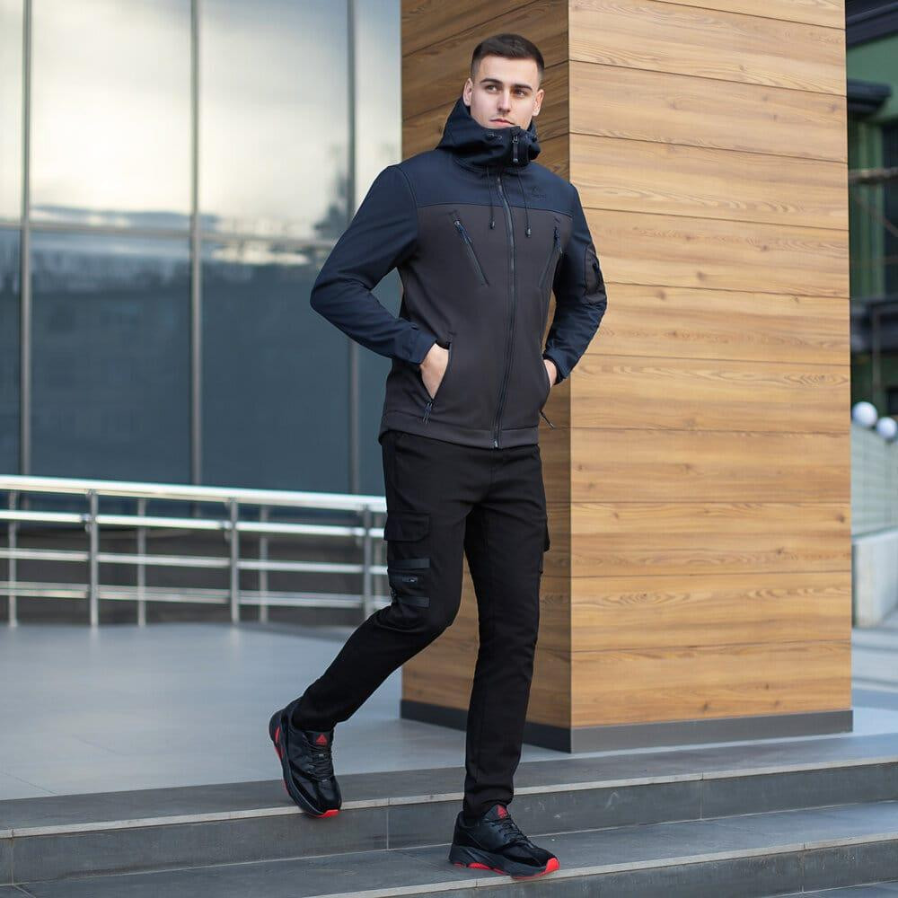 Куртка чоловіча демісезонна з капюшоном чорно-синя Pobedov Korol' Lev Київ - фото 6