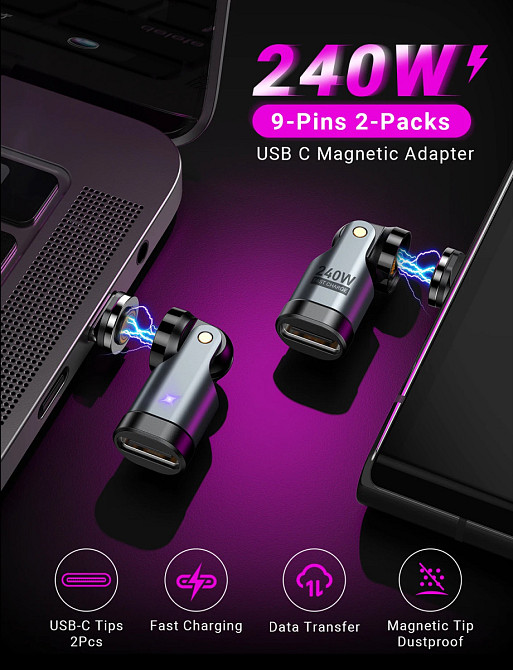 Магнитный коннектор MicroUSB для магнитного адаптера, 9pin, поддержка быстрой зарядки до 240W (без адаптера) Николаев - изображение 8
