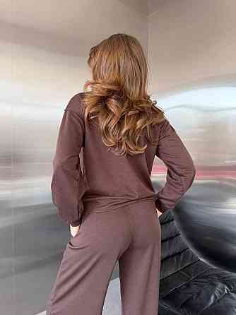 Жіночий костюм sport-chic з трикотажу 2-х нитка, високий комір, демісезон, шоколадний, розмір 46/48 Лубни