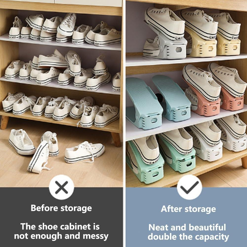 Органайзер для обуви 10 шт Белый Регулируемый двойной стеллаж 50% экономия места пластиковый Киев - изображение 6