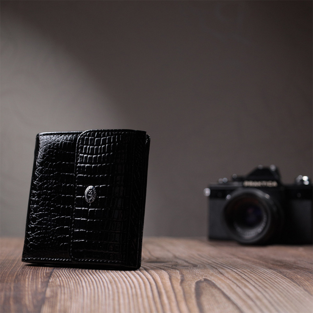 Женский фактурный кошелек из натуральной кожи ST Leather 22706 Черный Киев - изображение 3
