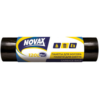 Пакеты для мусора Novax черные 120 л 10 шт. (4823058307343) Винница - изображение 1
