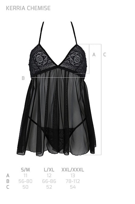 Пеньюар Passion KERRIA CHEMISE black, XXL/XXXL, мереживний верх, трусики в комплекті Sex Aura Київ - фото 5