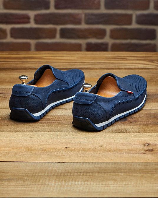 Літні шкіряні туфлі-макасини сині Харків - фото 3