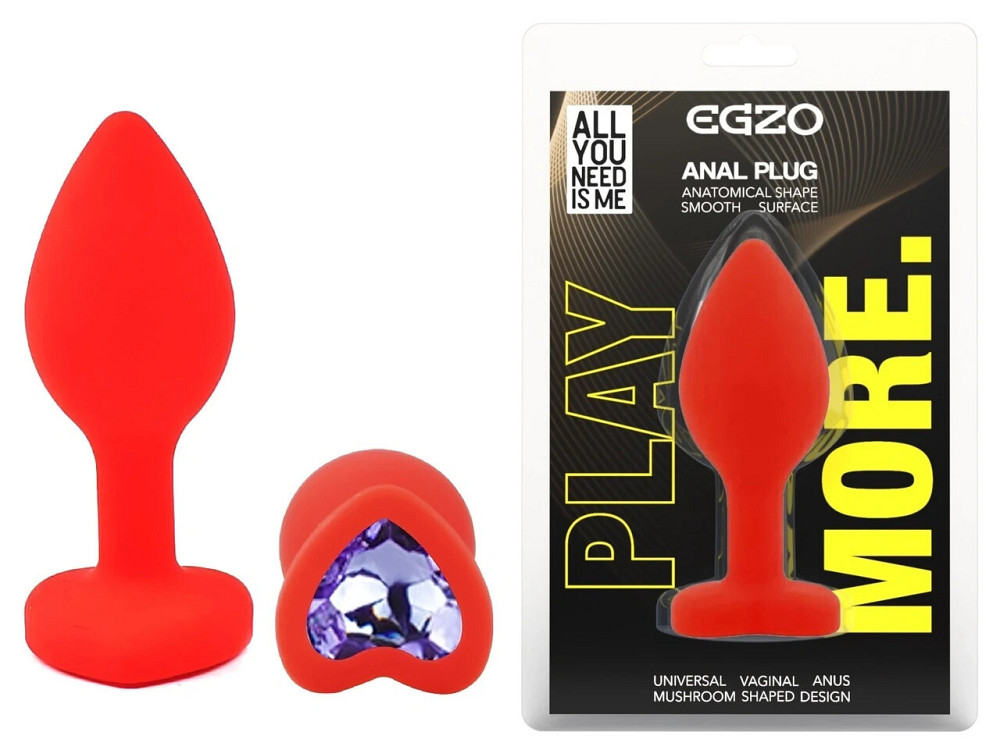 Анальная пробка EGZO Red Heart Plug, красная силиконовая с кристаллом, размер S Sex Aura Киев - изображение 1