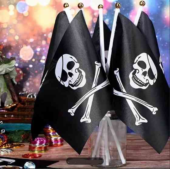 Піратські прапори 5 шт. 21х14 см на пластиковому держаку з черепами Київ