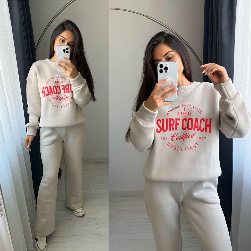 Жіночий теплий оверсайз костюм-двійка: кофта та штани турецька тринитка пеньє на флісі Молочний, 42/46 Одеса - фото 1