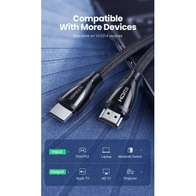 Кабель мультимедійний HDMI M to HDMI M 2.0m braided HD140 black Ugreen (80403) Вінниця - фото 3