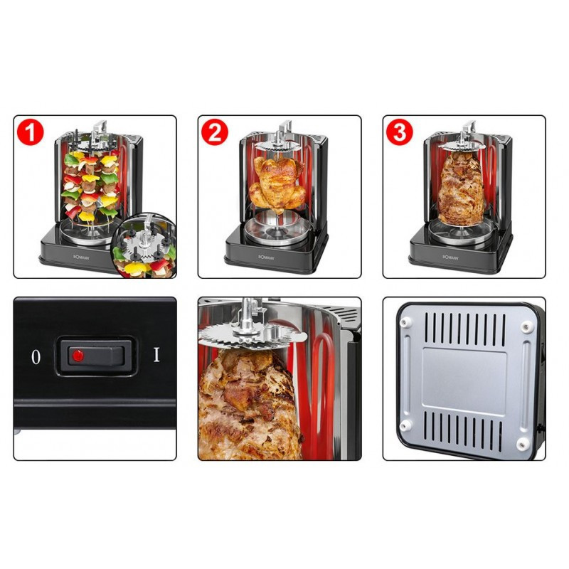 Вертикальний електричний донер - мультигриль 3в1 Bomann DVG (3006) Потужність 1400 Вт Нововолинськ - фото 7