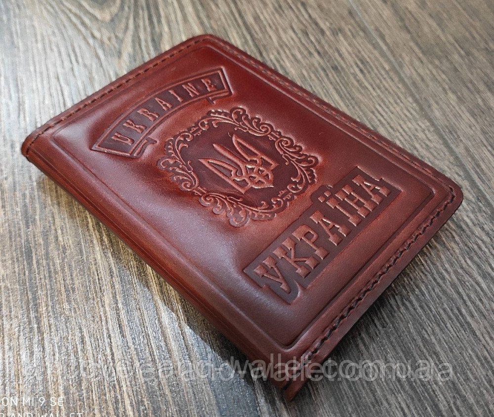Шкіряна обкладинка на ID паспорт і авто права з додатковим клапаном Бордовий Київ - фото 1