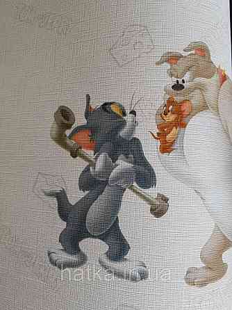 Шпалери вінілові на флізеліні AdaWall Ada Kids метрові дитячі Том і Джеррі сюжети написи на білому Київ