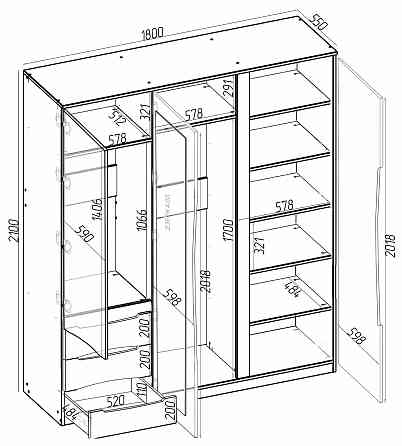 Шкаф Дельта 2, Антрацит, 1800х550х2100 Львов