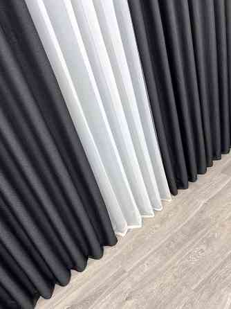 Шторна тканина, льон-блекаут рогожка, колекція "Льон Мішковина" колір графітовий 1161ш Київ