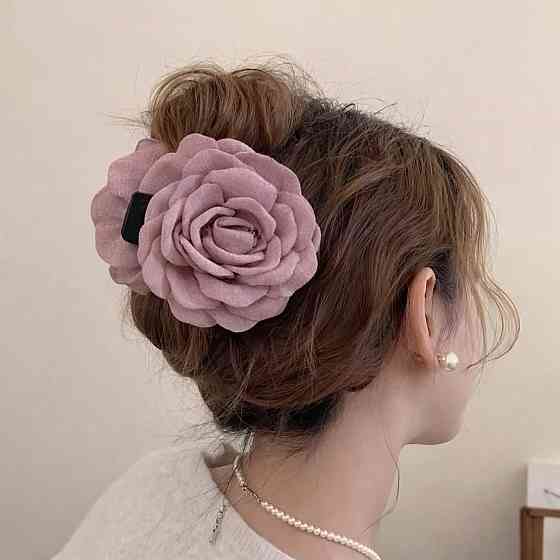 Крабик для волос с цветком розы, пыльная роза  9 см, заколка краб для волос цветок, большой женский аксессуар для прически Киев