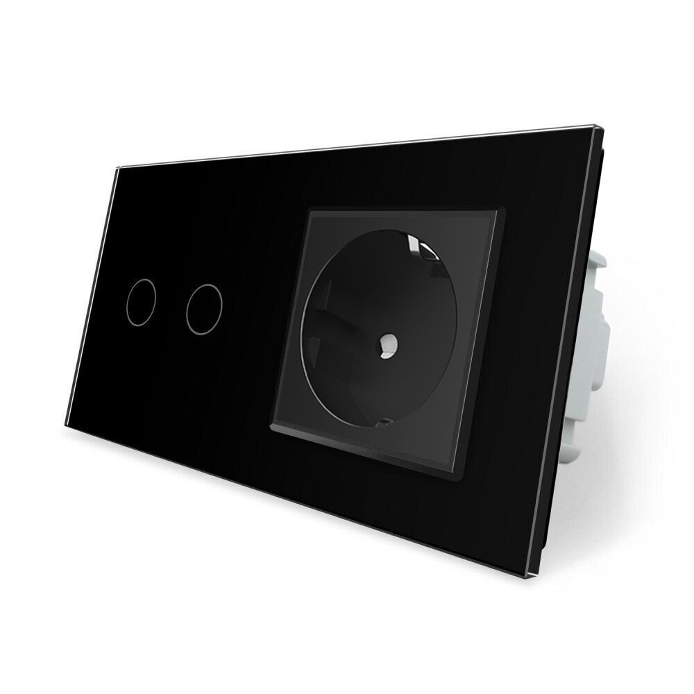 LIVOLO Сенсорний вимикач 2 сенсора 1 розетка Livolo чорний скло (VL-C702/C7C1EU-12) Коломия - фото 3