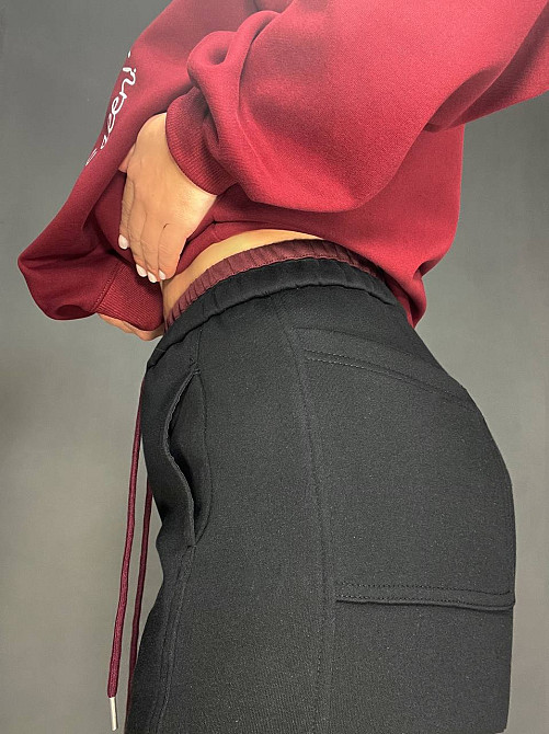 Штани жіночі A-N 25061 спортивні широкі Baggy з кишенями та шнурком трикотажні чорні, чорний, L Київ - фото 9