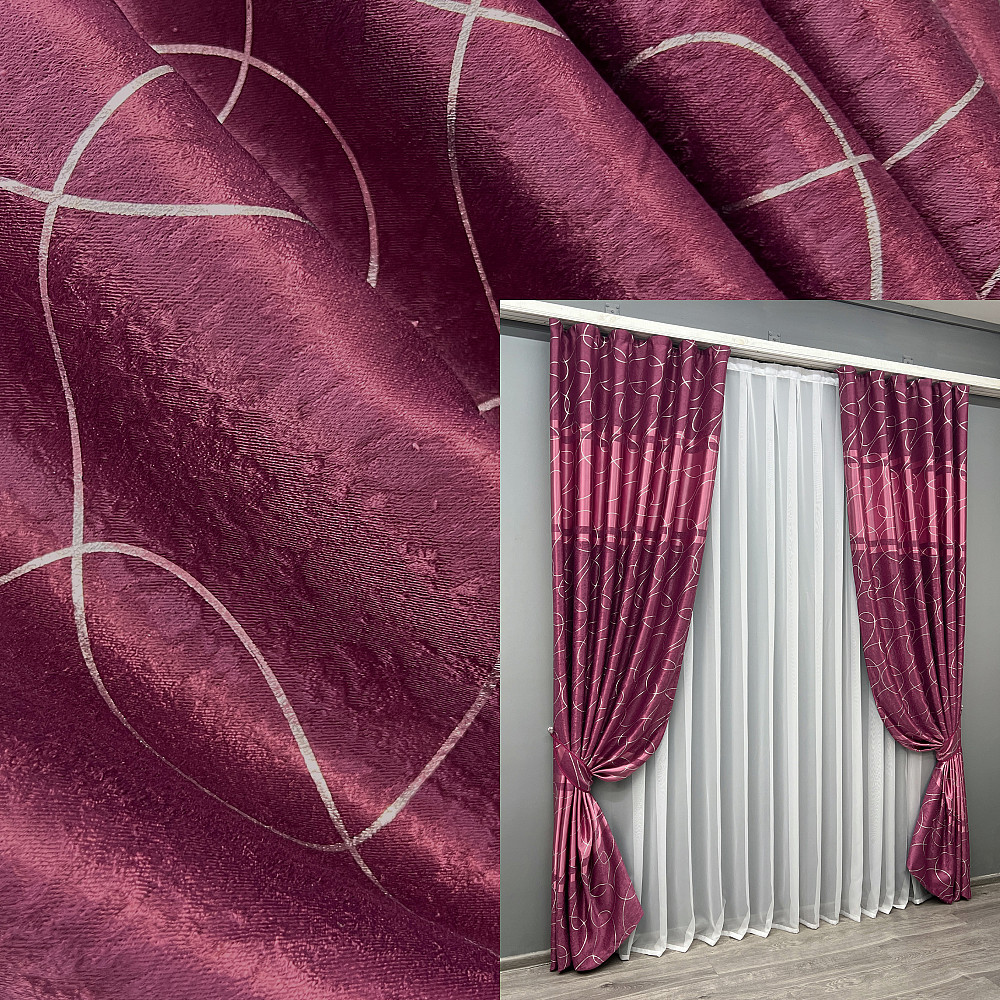 Комплект готовых штор VR-Textil Софт Лиана № 1920ш Малиновый 100х270 см 2 шт (31-988) Киев - изображение 1