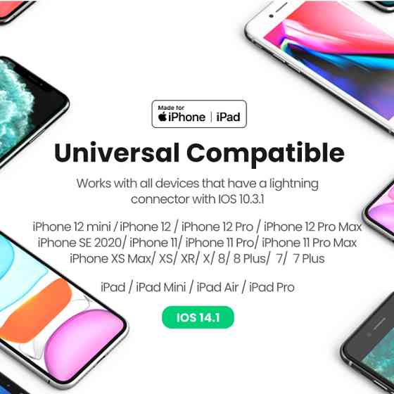 Перехідник Lightning --> 3.5 mm 10cm Headphone Jack Adapter Model US212 UGREEN Білий Вінниця