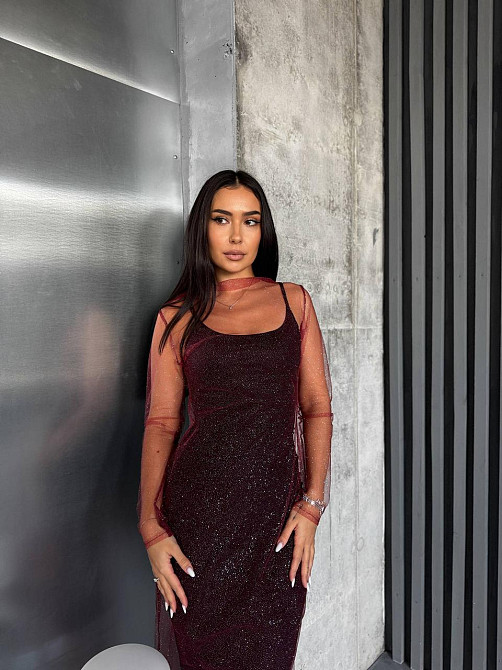 Женская элегантная вечерняя миди-платье вискоза и сетка молния Бордовый, 42/44 Одесса - изображение 8