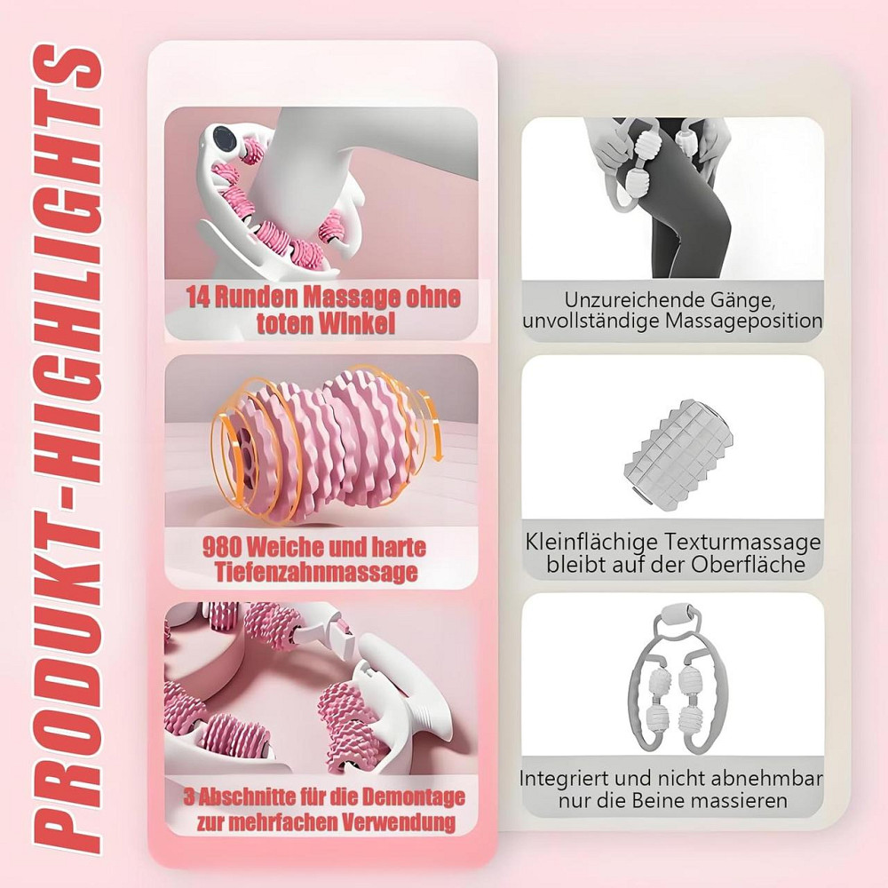 Масажер-ролер DINYOAN Muscle Therapy для ніг і тіла чорний 14 роликів 980 зубчиків 180° регульований знімні ручки антицелюлітний Київ - фото 3