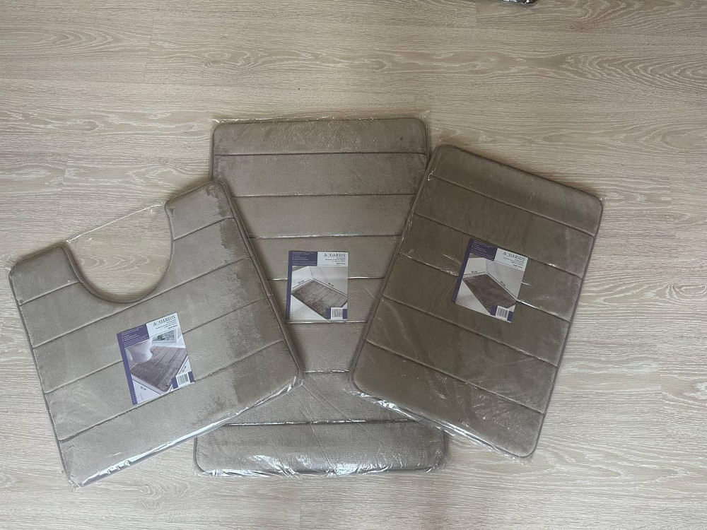 Набор 3 коврика для ванной Aquarius с эффектом памяти 50х80 см, 40х60 см, U-образный 50х50 см Темно-Бежевый в полоску Буча - изображение 18