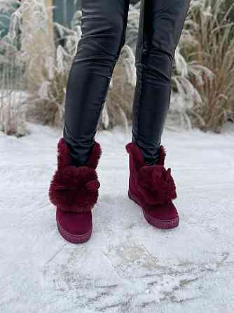 Violeta Черевики жіночі Violeta бордові еко-замша з хутром висота 16.5см підошва 2.5см розмір 3 Коломия