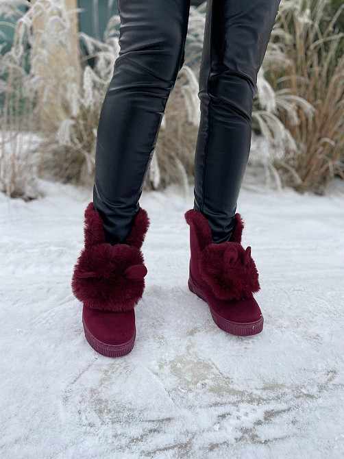 Violeta Черевики жіночі Violeta бордові еко-замша з хутром висота 16.5см підошва 2.5см розмір 3 Коломия - фото 4