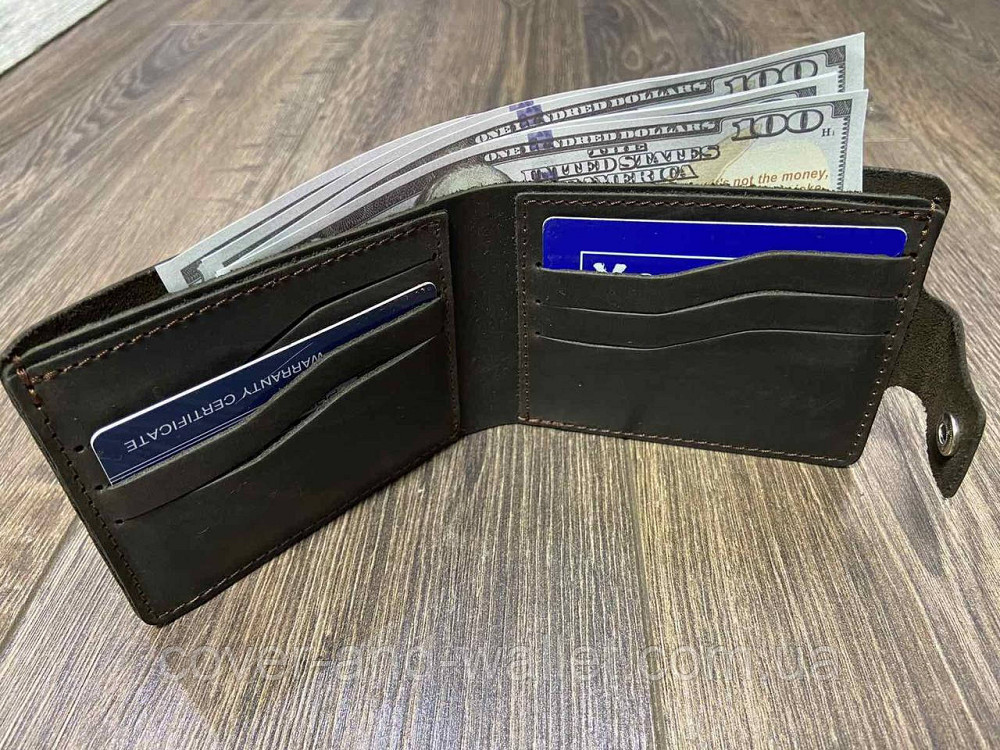 Стильный кошелек ручной роботы на кнопке из винтажной кожи Onda Коричневый Киев - изображение 6