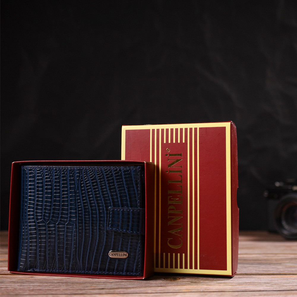 Зручний горизонтальний гаманець для чоловіків із натуральної шкіри з тисненням CANPELLINI 21887 Синій Київ - фото 10