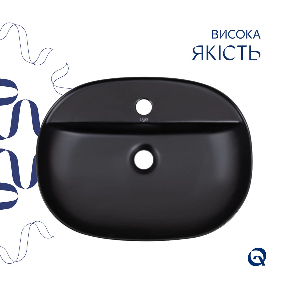Комплект Qtap Scorpio: Раковина накладна овальна 500x380x120 мм Matt Black + Донний клапан PU03 Київ - фото 4