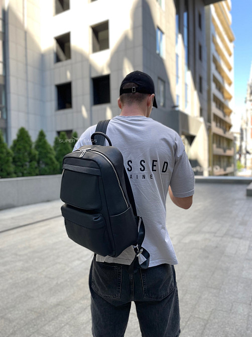 Чоловічий рюкзак для ноутбука та поїздок з натуральної шкіри 40х30х16, сумка наплічна Tiding Bag, чорна Кам'янське - фото 10