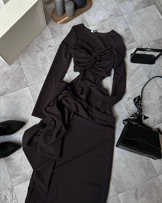 Женское стильное романтическое платье крепдайвинг Шоколад, 46/48 Одесса - изображение 9