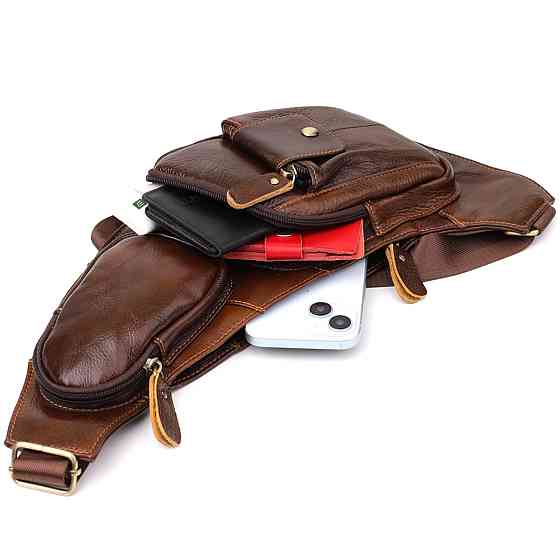 Мужская сумка с большим количеством карманов из натуральной кожи Vintage 22962 Коричневый Киев